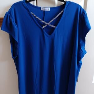Royal Blue Blouse with Criss-Cross Detail